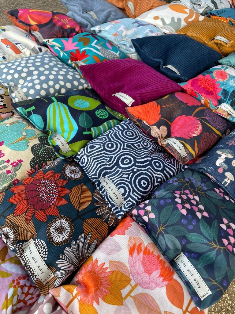 Handmade, colourful bean bags.